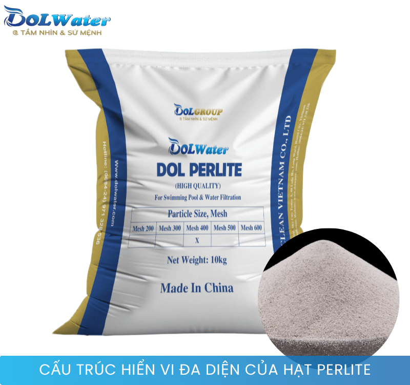 Cấu trúc đa diện rỗng của bột trợ lọc Dol Perlite 10kg giúp lọc sạch chuẩn 1 micron.