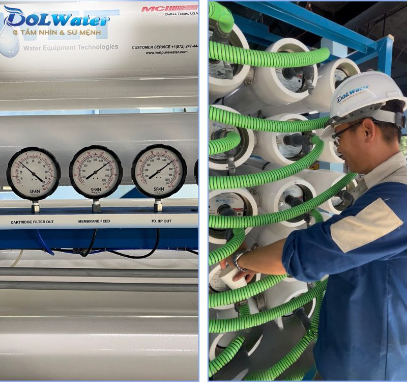 Kỹ thuật viên DOLWATER khi bảo trì hệ thống lọc nước biển SWRO 1500M3 đảm bảo luôn kiểm tra đầy đủ các hạng mục và sẽ chủ động lập báo cáo kỹ thuật trình lên doanh nghiệp.